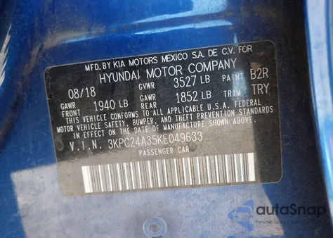 2019 Hyundai Accent Se from USA, damaged, VIN 3KPC24A35KE049633